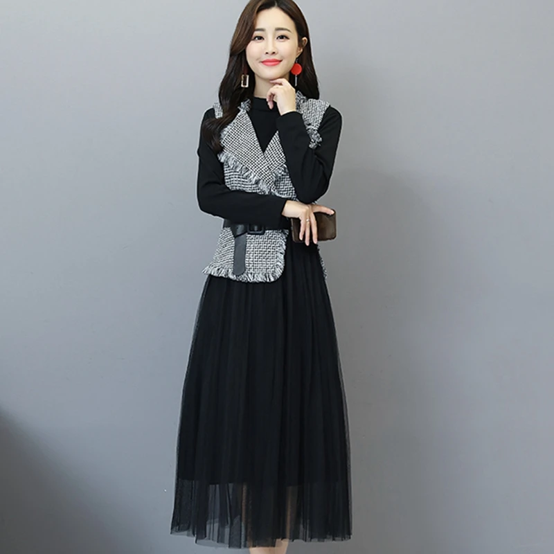Spring and autumn Women two piece set Casual top + dress Elastic bottom shirt Sashes Plaid Mesh derss Suit Set 2 Piece Set 175
Spring and autumn Women two piece set Casual top + dress Elastic bottom shirt Sashes Plaid Mesh derss Suit Set 2 Piece Set 175
