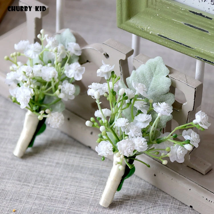 

10pcs ! wholesale high simulation white babysbreath Bouquet Corsage Accessories for Wedding Bride and Groom Brooch / Boutonniere