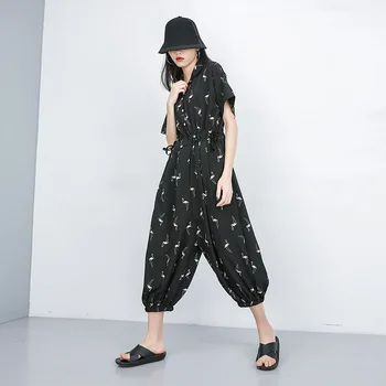 Johnature 2020 New Turn-down Collar Short-sleeve Elastic Waist Jumpsuit Summer Women Clothes Calf-length Loose Jumpsuits
Johnature 2020 New Turn-down Collar Short-sleeve Elastic Waist Jumpsuit Summer Women Clothes Calf-length Loose Jumpsuits