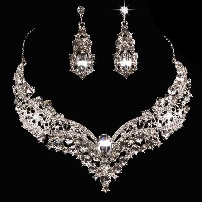 Женский комплект украшений ожерелье серьги для свадьбы королева сплав Блестящий