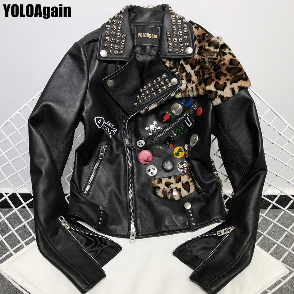 YOLOAgain Women genuine leather jacket ladies long sleeve rivet collar black real sheep leather jacket
YOLOAgain Women genuine leather jacket ladies long sleeve rivet collar black real sheep leather jacket