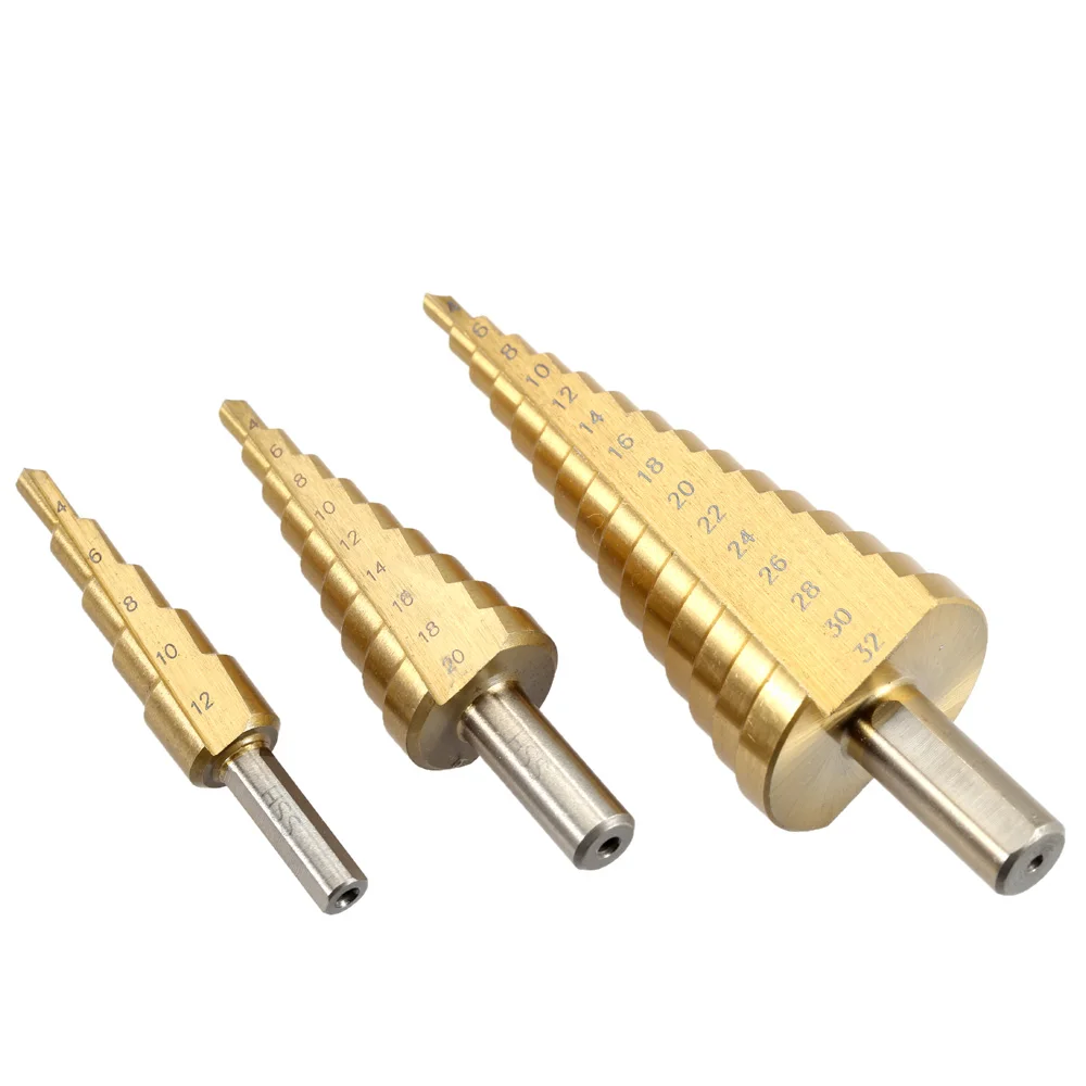 3PCS Professional Pagoda Drill Bit Quality Perforator HSS Titanium Coated Straight Flute Stepped Drill Bits 4-32mm 4-20mm 4-12mm
3PCS Professional Pagoda Drill Bit Quality Perforator HSS Titanium Coated Straight Flute Stepped Drill Bits 4-32mm 4-20mm 4-12mm