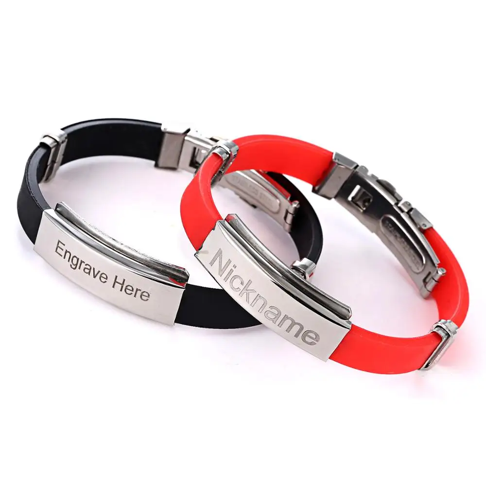 Engraving Custom ID Text Name Bar Bracelet Black Red Color Couple Silicone Wristband Kids Adult Jewelry Girl Boy Birthday Gift
Engraving Custom ID Text Name Bar Bracelet Black Red Color Couple Silicone Wristband Kids Adult Jewelry Girl Boy Birthday Gift