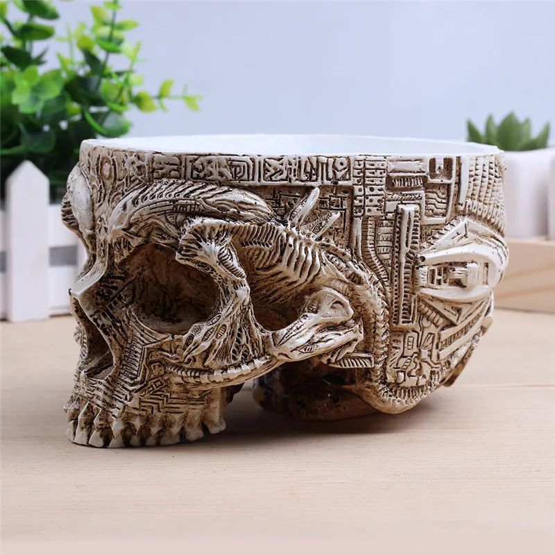 P-flame white antique sculpture skull garden decoration flower pot item storage tank container decoration home decoration resin 12