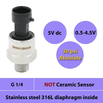 

absolute sensor pressure 200kpa, 30psi, 2bar, 0.5 4.5V output, stainless steel 316L diaphragm ,G 1 4 in male connector, 5V dc