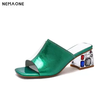 NEMAONE crystal high heels ladies Slippers Women genuine leather sandals woman Footwear yellow silver Dress wedding Shoes Female
NEMAONE crystal high heels ladies Slippers Women genuine leather sandals woman Footwear yellow silver Dress wedding Shoes Female