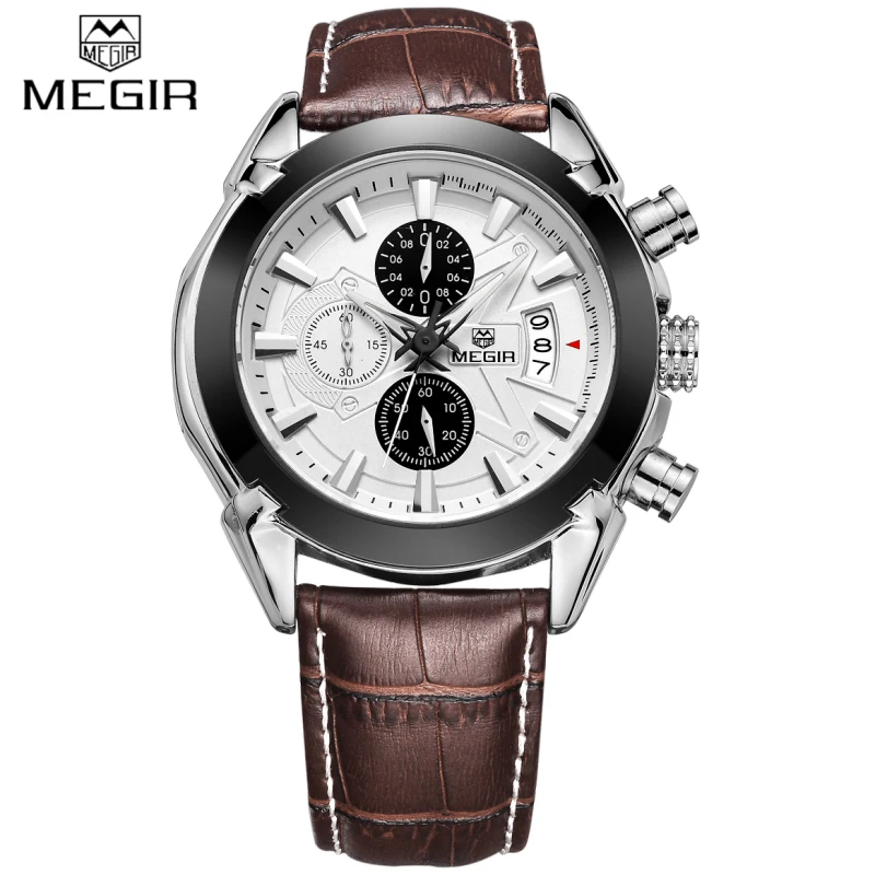 New Luxury Brand MEGIR Brown Leather Band Chronograph Quartz Watch Men Sports Waterproof Wristwatch Clock Man relogio masculino
New Luxury Brand MEGIR Brown Leather Band Chronograph Quartz Watch Men Sports Waterproof Wristwatch Clock Man relogio masculino