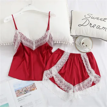 FEIER 2 PCS Lace Faux Silk Sling Cami with Striped Shorts Women Sexy Lingerie Set 2019 Summer Underwear Nightgown Silk Pajamas
FEIER 2 PCS Lace Faux Silk Sling Cami with Striped Shorts Women Sexy Lingerie Set 2019 Summer Underwear Nightgown Silk Pajamas