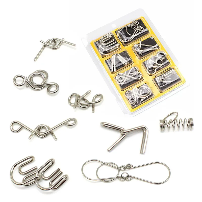 8PCS/Set Metal Puzzle Wire Nine Ring Interlocking Set Links Game Brain Teaser Puzzles for kids Adults Anti-Stress Reliever Toys
8PCS/Set Metal Puzzle Wire Nine Ring Interlocking Set Links Game Brain Teaser Puzzles for kids Adults Anti-Stress Reliever Toys