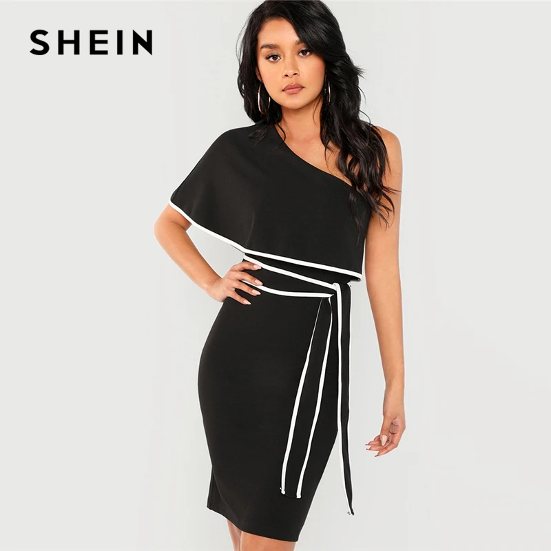 SHEIN Black Elegant Party Contrast Binding Flounce One Shoulder Natural Waist Sheath Dress 2018 Summer Sexy Club Women Dresses
SHEIN Black Elegant Party Contrast Binding Flounce One Shoulder Natural Waist Sheath Dress 2018 Summer Sexy Club Women Dresses