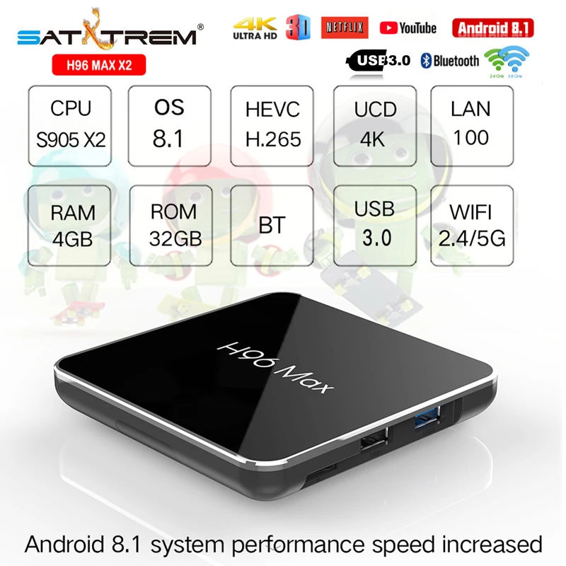 H96 Max X2 Smart TV BOX Android 8.1 H96Max Amlogic S905X2 LPDDR4 2G 16G/4G 32G/4G 64G Quad Core Dual Wifi H.265 4K Media Player
H96 Max X2 Smart TV BOX Android 8.1 H96Max Amlogic S905X2 LPDDR4 2G 16G/4G 32G/4G 64G Quad Core Dual Wifi H.265 4K Media Player
