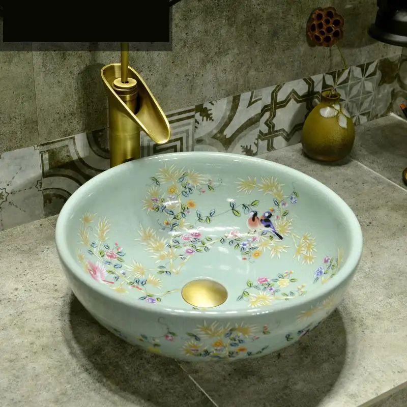 

30cm Small Ceramic WashBasin Jingdezhen High Temperature Ceramic Table Basin Bowl Toilet crack ceramic wash basin bathroom sink