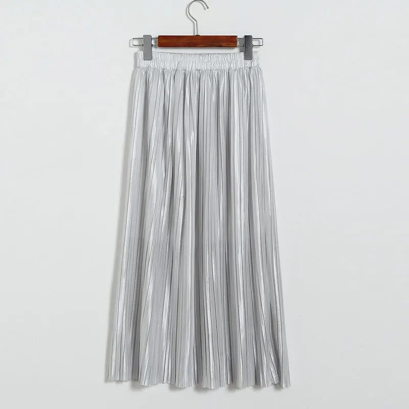 Lustrous pleated skirt metallic mid-length skirt for women of fall 2017 new Korean style joker long skirt (16)