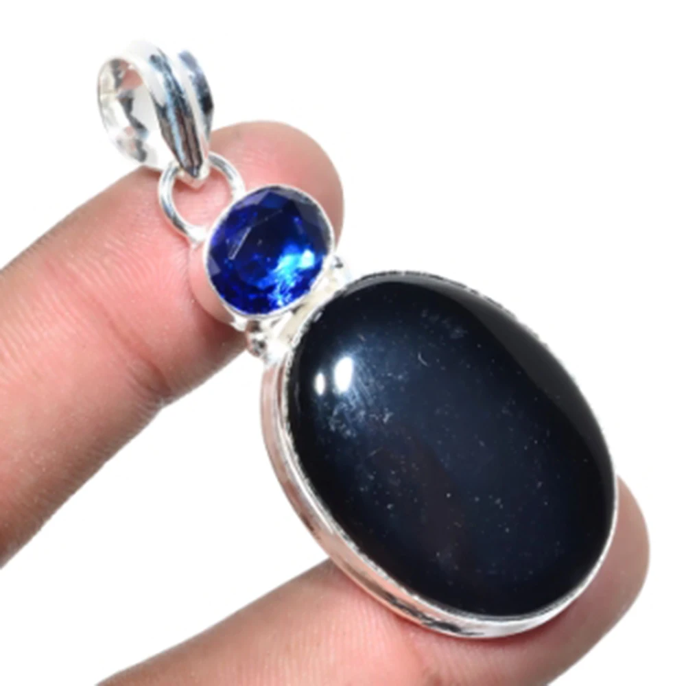 Black Onyx,Iolites Pendant Silver Overlay over Copper Antique Pendant , 57 mm, P6146
Black Onyx,Iolites Pendant Silver Overlay over Copper Antique Pendant , 57 mm, P6146