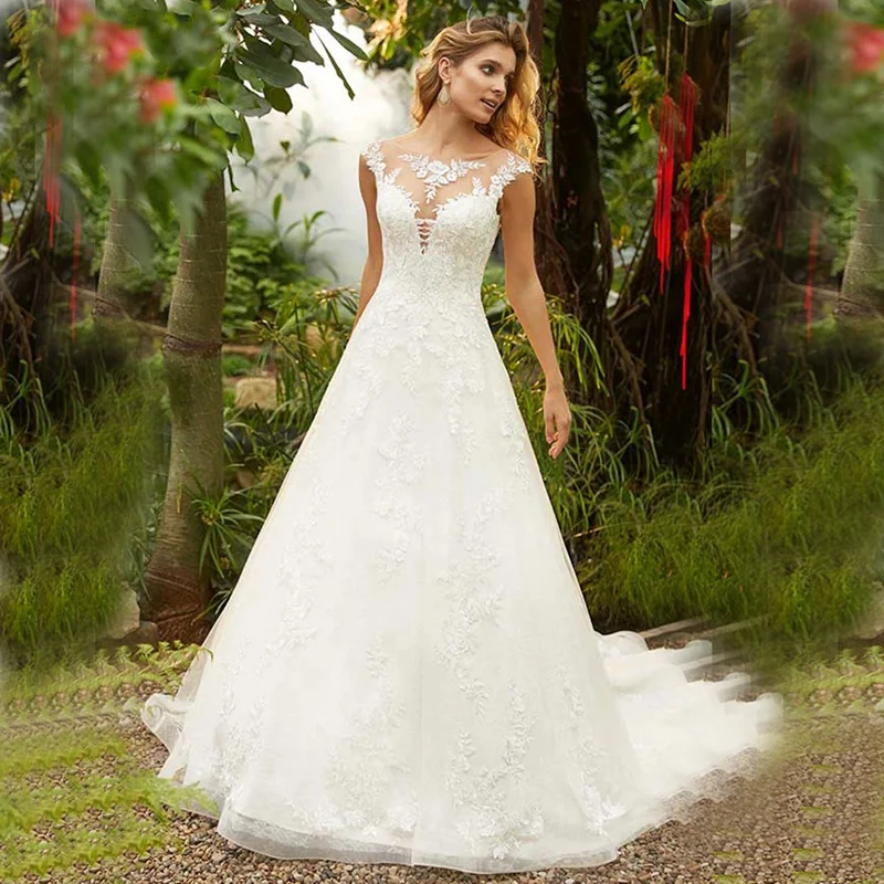 Eightale Boho Wedding Dress Scoop Appliques A-Line Tulle Lace Bride Dress Illusion Back Wedding Gowns vestidos de novia 2019
Eightale Boho Wedding Dress Scoop Appliques A-Line Tulle Lace Bride Dress Illusion Back Wedding Gowns vestidos de novia 2019