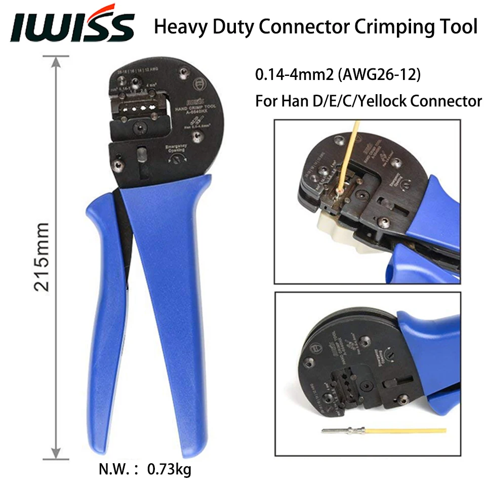 IWISS Hand Crimping Plier Tools A0540HX Crimper for 0.14mm2-4.0mm2 (AWG26-12) Harting Han D/E/C Connectors with Locator
IWISS Hand Crimping Plier Tools A0540HX Crimper for 0.14mm2-4.0mm2 (AWG26-12) Harting Han D/E/C Connectors with Locator