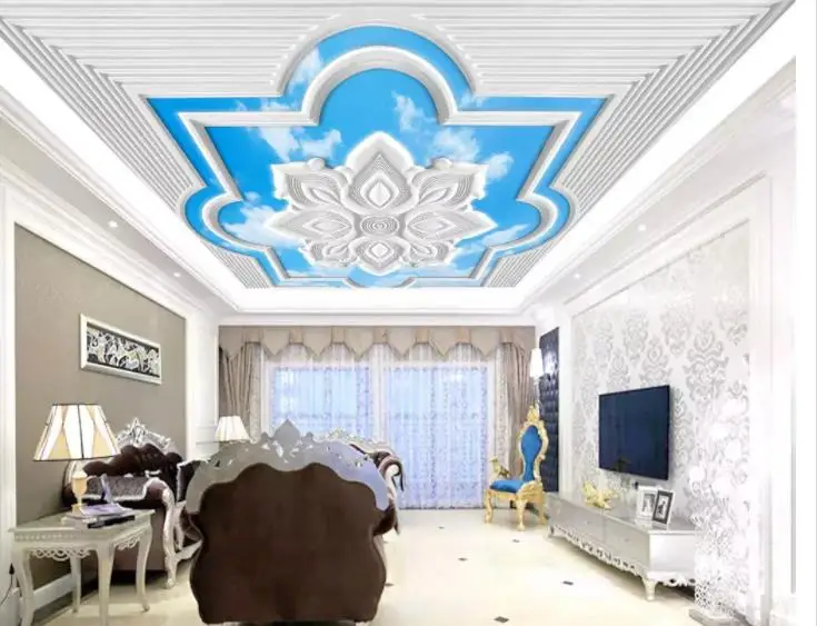 Custom ceiling Mural Non-woven Living Room Ceiling Wall Painting Carved blue sky and white clouds Wallpaper Murals 3D | Обустройство