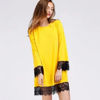 2019 New Arrival Autumn Women O Neck Patchwork Lace Mini Dress Long Sleeve Casual Loose Fashion Short Vestidos Yellow Plus Size
2019 New Arrival Autumn Women O Neck Patchwork Lace Mini Dress Long Sleeve Casual Loose Fashion Short Vestidos Yellow Plus Size