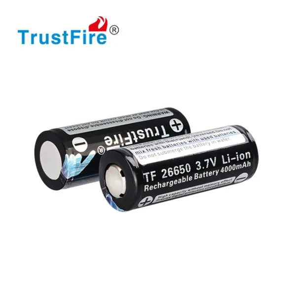 2pcs TrustFire 3.7V 26650 Battery High Capacity 4000mAh Rechargeable Li-ion with Protected PCB for Flashlight Headlamp | Лампы и