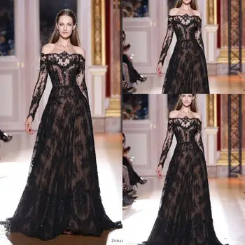 2019 New Modern Balck Lace Evening Gowns A-Line Off the Shoulder Lace Applique Long Sleeves Evening Dress Vestido de festa
2019 New Modern Balck Lace Evening Gowns A-Line Off the Shoulder Lace Applique Long Sleeves Evening Dress Vestido de festa