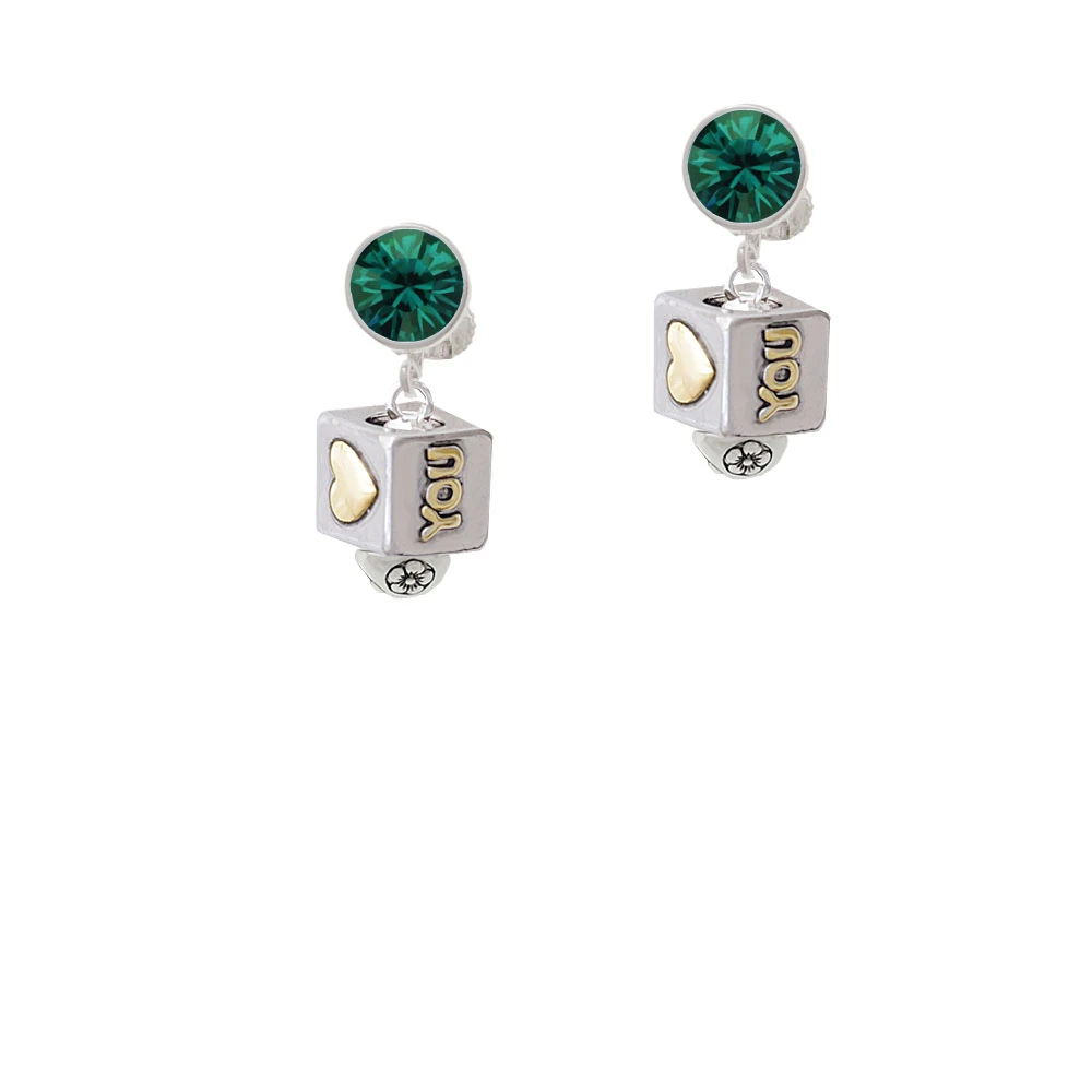 Two Tone Love You Square Spinner Crystal Clip On Earrings (5)