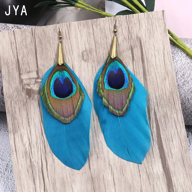 

JYA Peacock Feather Earrings Long for Women New Trendy Pendant 2018 Ladies Fashion Boho Big Statement Ethnic Earrings Wholesale