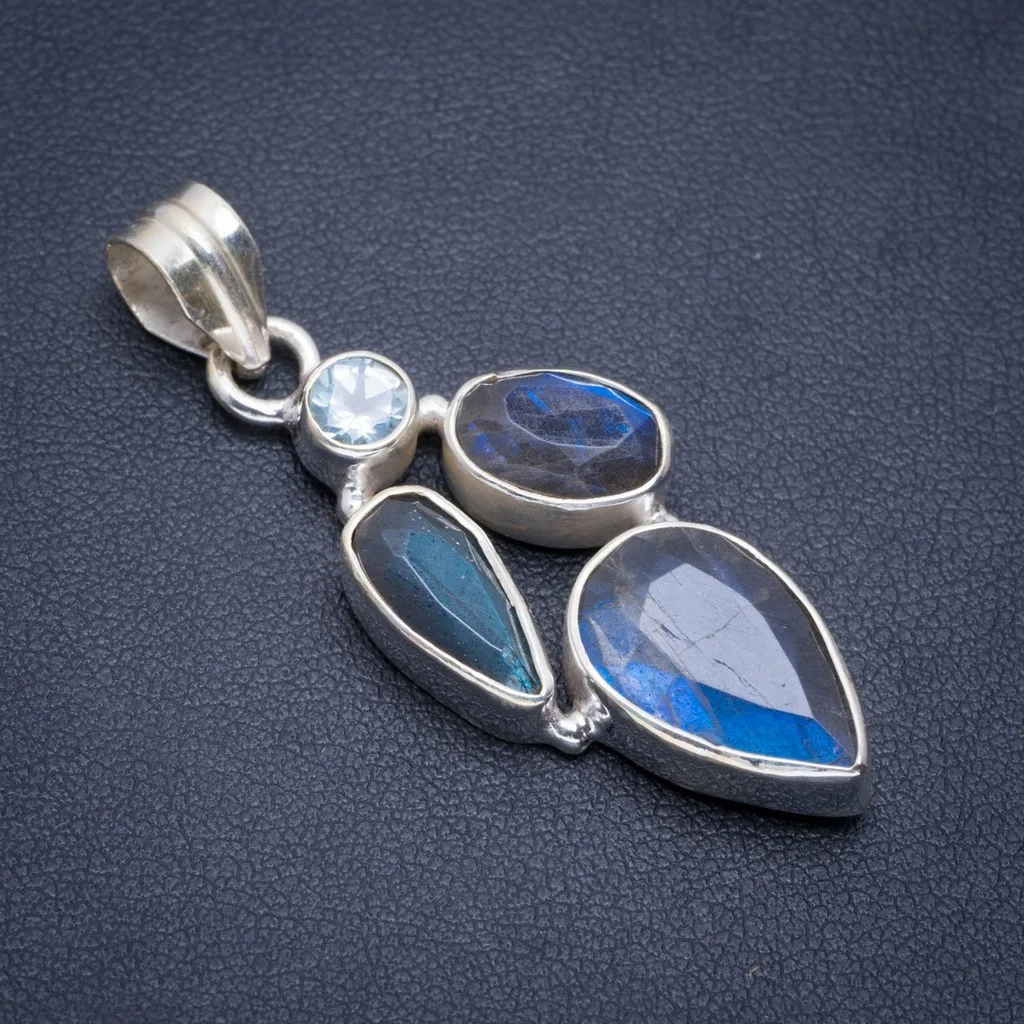 Natural Blue Fire Labradorite and Blue Toapz Handmade Unique 925 Sterling Silver Pendant 1.75" A1872
Natural Blue Fire Labradorite and Blue Toapz Handmade Unique 925 Sterling Silver Pendant 1.75" A1872