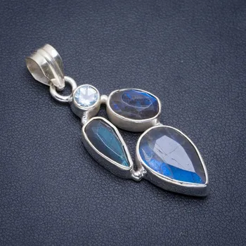 Natural Blue Fire Labradorite and Blue Toapz Handmade Unique 925 Sterling Silver Pendant 1.75" A1872
Natural Blue Fire Labradorite and Blue Toapz Handmade Unique 925 Sterling Silver Pendant 1.75" A1872