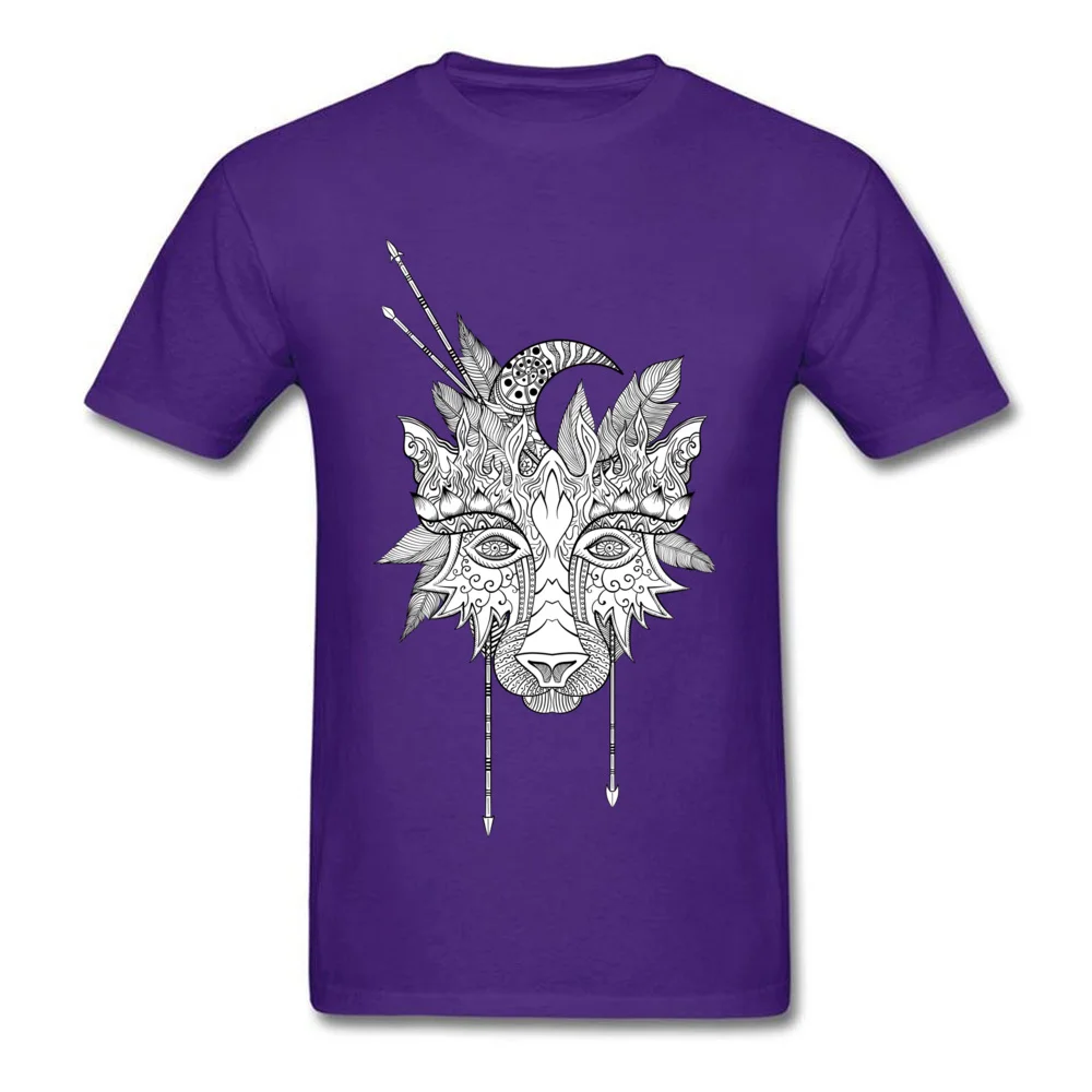 Normal Boho wolf indian totem head VALENTINE DAY Tops T Shirt 2018 Discount O-Neck All Cotton Tops Shirts Men Top T-shirts Boho wolf indian totem head purple