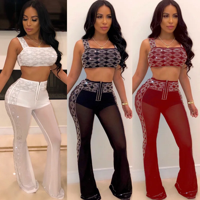 sequined sexy perspective trousers suit Shoulder-exposed vest jacket women two piece outfits Pullover Square Collar Zipper Fly
sequined sexy perspective trousers suit Shoulder-exposed vest jacket women two piece outfits Pullover Square Collar Zipper Fly