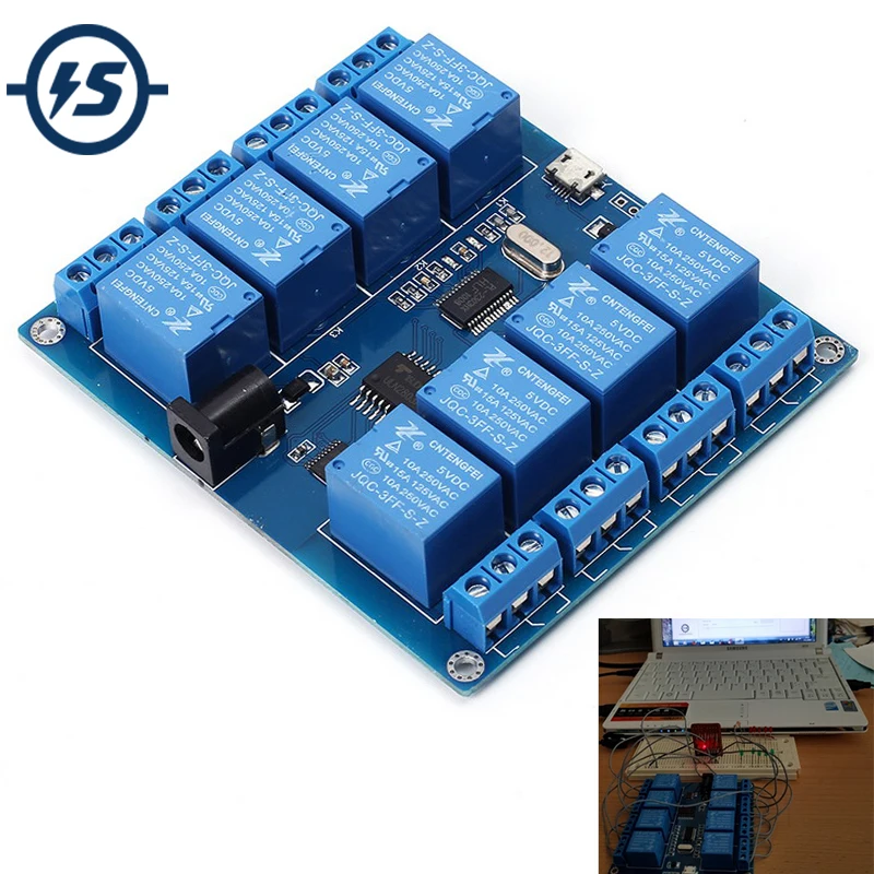 DC 5V 10A 8 Channel Micro USB Relay Indicator Board Module PC Upper Computer ICSE014A Software Control
DC 5V 10A 8 Channel Micro USB Relay Indicator Board Module PC Upper Computer ICSE014A Software Control