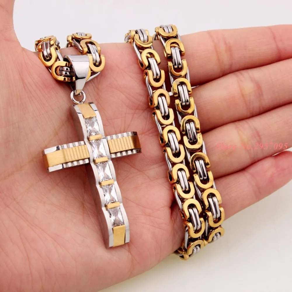 

Многослойная Подвеска Крест Христос Иисус ожерелье из нержавеющей стали звено византийской цепи тяжелые мужские ювелирные изделия подарок 18 "-40" 6 мм