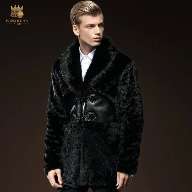 

Free Shipping New fashion male Men's 2015 winter long sleeved wool lapel stitching slim fur coat long section 0160 men fanzhuan