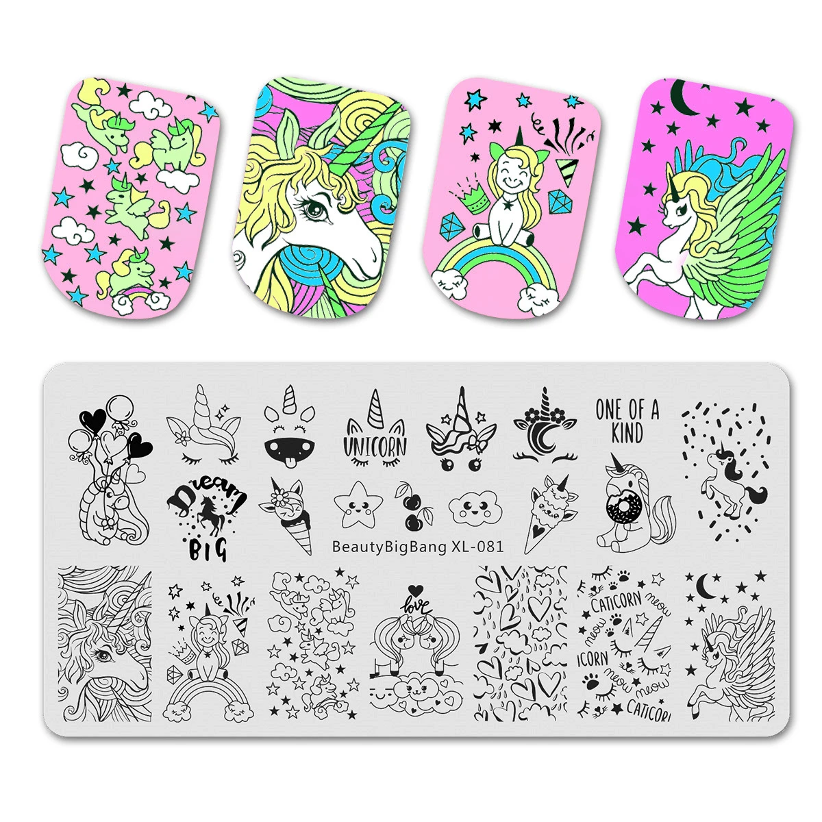 BeautyBigBang Stamping Plates Nail Mold Cute Unicorn Cloud Rainbow Balloon Star Image Template Nail Art Stamping Plate XL-081
BeautyBigBang Stamping Plates Nail Mold Cute Unicorn Cloud Rainbow Balloon Star Image Template Nail Art Stamping Plate XL-081