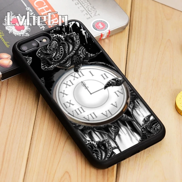 Карманные часы LvheCn с черной розой готический чехол для телефона iPhone 11 12 Pro X XR XS MAX 5