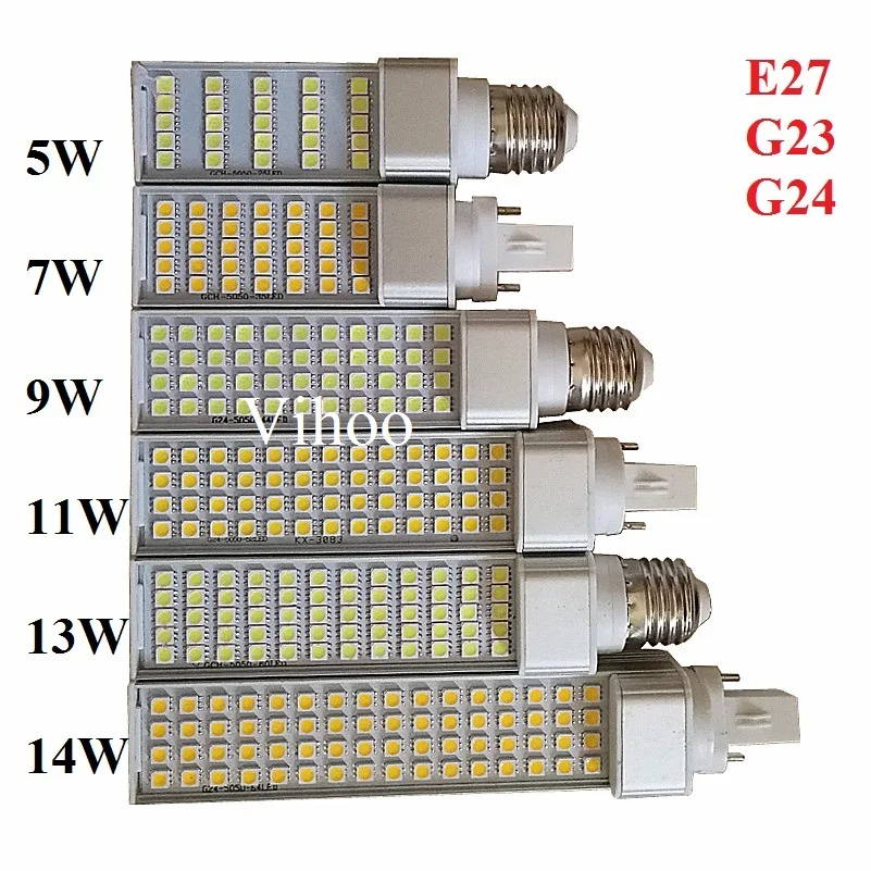 

5pcs 5W 7W 9W 11W 13W 14W E27 G23 G24 LED Horizontal Plug Light Spotlight Bulb Lamp SMD5050 AC85-265V Colds Warm White Hot Sale