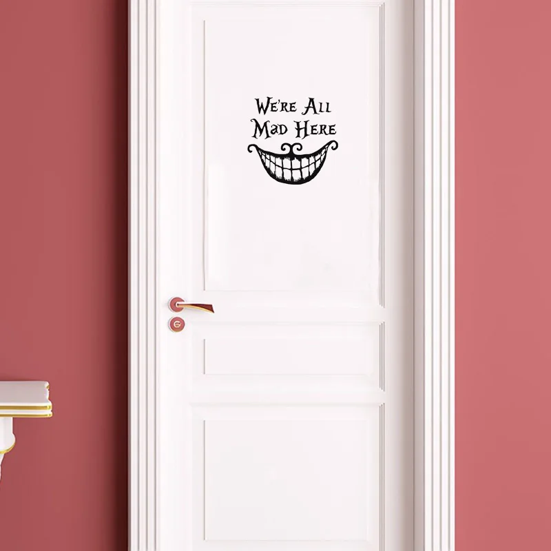 Personality We're All Mad Here Quote Vinyl Door Sticker Alice In Wonderland Wall Stickers For Baby Rooms A2273
Personality We're All Mad Here Quote Vinyl Door Sticker Alice In Wonderland Wall Stickers For Baby Rooms A2273