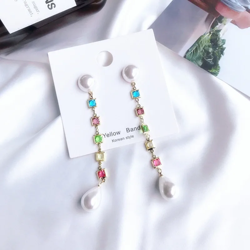 New Temperament Long Colorful Geometric Square Crystal Simulated Pearl Pendant Earrings Fashion Women Party Brincos Gift
New Temperament Long Colorful Geometric Square Crystal Simulated Pearl Pendant Earrings Fashion Women Party Brincos Gift