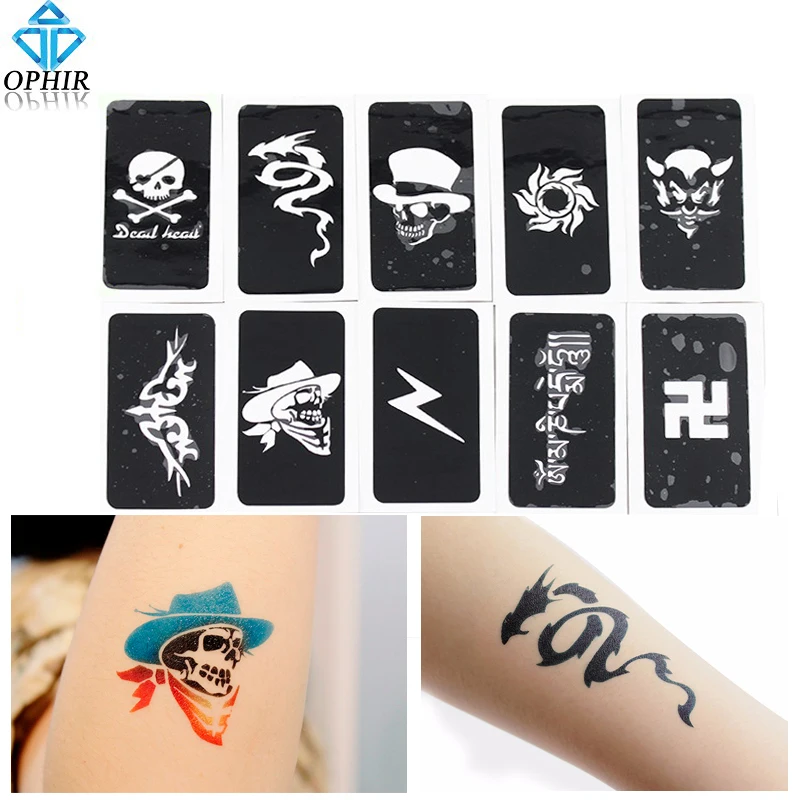 

OPHIR 10 pcs x Airbrush Stencils Designs(Skull series) for Body Painting Glitter Temporary Tattoo Kit 7.1cm x 3.6cm_TA032B