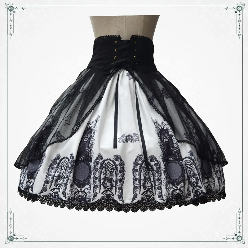 Classic Lolita Skirt Vintage Style Retro Double layer Gothic Lace Up High Waist A Line Skirts Chapel Church Printed Skirts
Classic Lolita Skirt Vintage Style Retro Double layer Gothic Lace Up High Waist A Line Skirts Chapel Church Printed Skirts