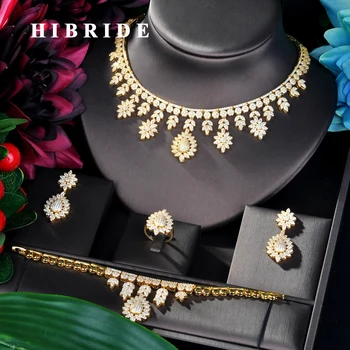 HIBRIDE Luxury Design Big Gold Color Wedding Bridal Cubic Zircon Necklace Dubai 4PCS Dress Jewelry Set For Party Gifts N-829
HIBRIDE Luxury Design Big Gold Color Wedding Bridal Cubic Zircon Necklace Dubai 4PCS Dress Jewelry Set For Party Gifts N-829