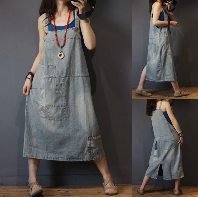 Spring Autumn Women Casual All-match Loose Plus Size Patchwork Vintage Denim Spaghetti Stripe Dresses
Spring Autumn Women Casual All-match Loose Plus Size Patchwork Vintage Denim Spaghetti Stripe Dresses