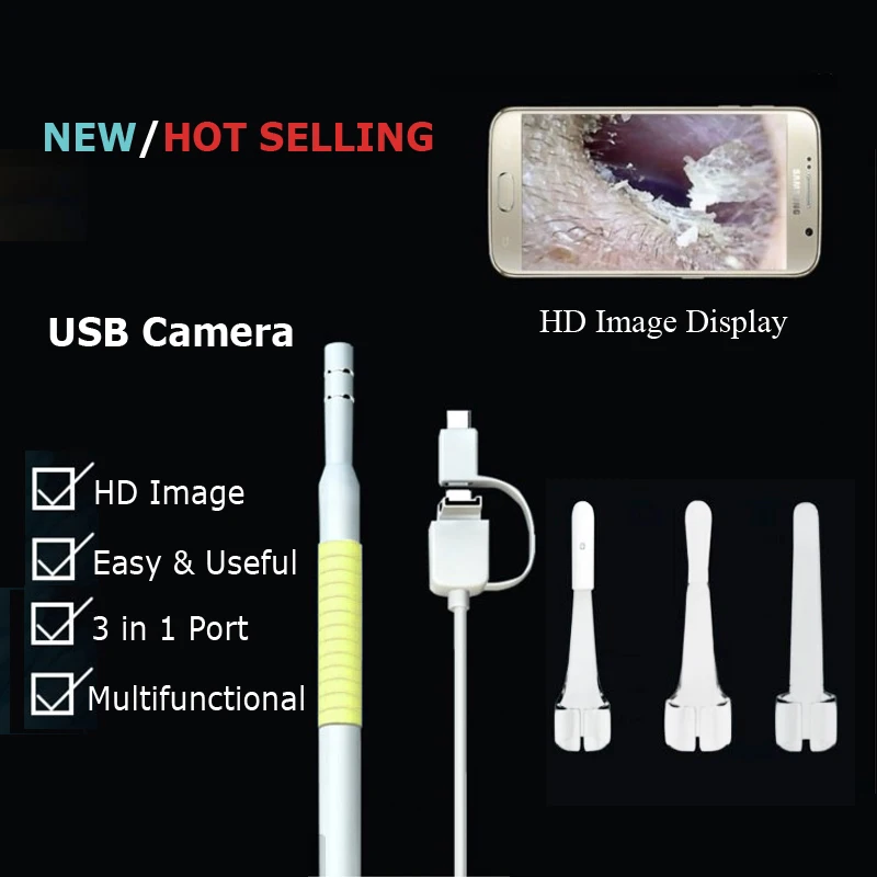 Yellow USB HD Visual Ear Cleaning Endoscope Spoon 5.5mm Mini Borescope Android PC Ear Pick Tool Health Care Otoscope Camera
Yellow USB HD Visual Ear Cleaning Endoscope Spoon 5.5mm Mini Borescope Android PC Ear Pick Tool Health Care Otoscope Camera