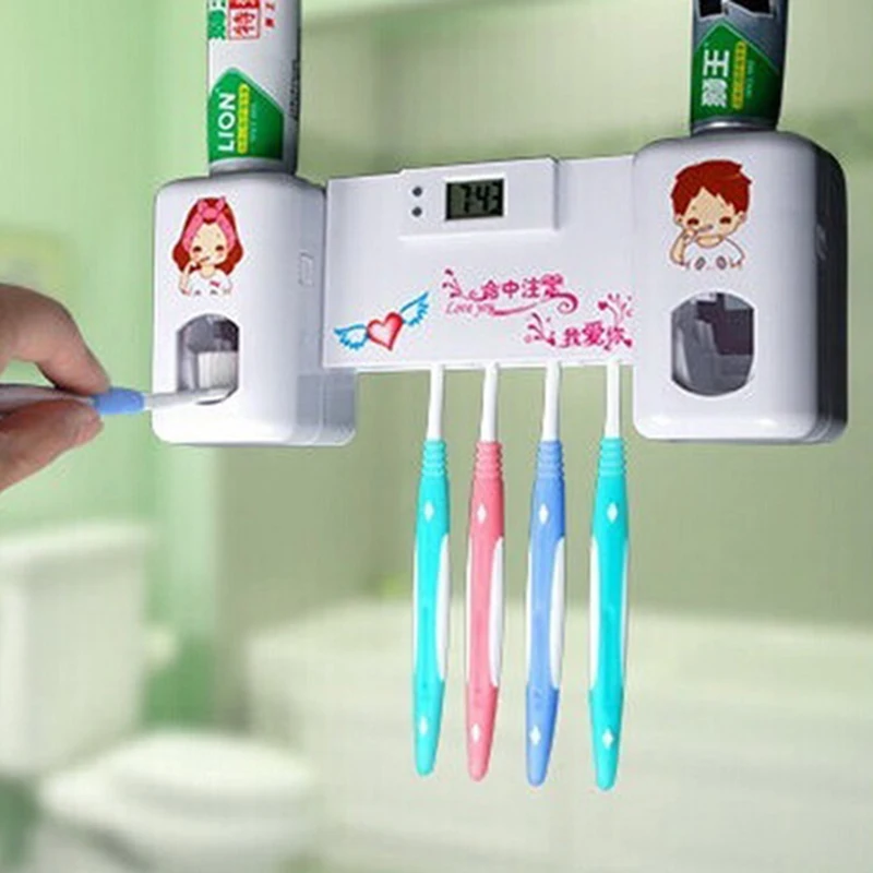 Useful 1PC 2 in 1 Automatic Toothpaste Dispenser with 5 Toothbrush Holder Set Wall Mount Stand With Clock
Useful 1PC 2 in 1 Automatic Toothpaste Dispenser with 5 Toothbrush Holder Set Wall Mount Stand With Clock