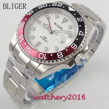 40mm Bliger White Dial Luminous Hands Round Sapphire Crystal Stainless steel GMT Automatic Movement mens Mechanical Wristwatches
40mm Bliger White Dial Luminous Hands Round Sapphire Crystal Stainless steel GMT Automatic Movement mens Mechanical Wristwatches