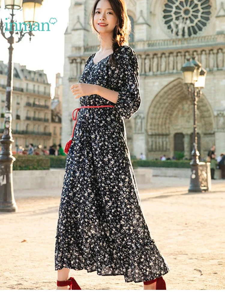 INMAN Spring V-neck Retro Literary Floral print Defined waist Slim Loose Women A-ling Long Dress
INMAN Spring V-neck Retro Literary Floral print Defined waist Slim Loose Women A-ling Long Dress