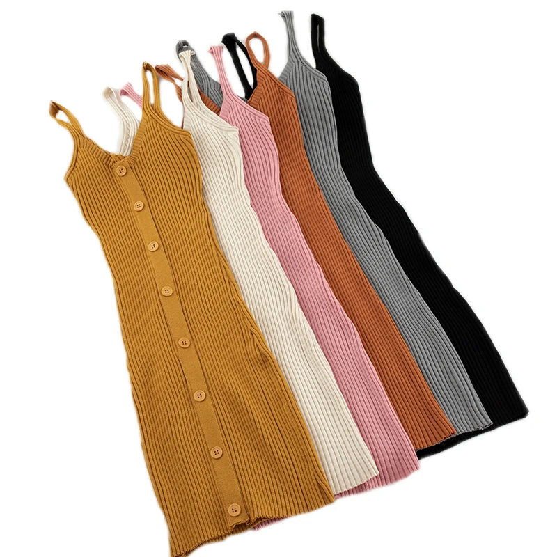 Fashion Women Knitting Dresses Summer Robe Femme Bodycon Sweater Dress Single Breasted Dress Women Sleeveless Stretch Dresses
Fashion Women Knitting Dresses Summer Robe Femme Bodycon Sweater Dress Single Breasted Dress Women Sleeveless Stretch Dresses