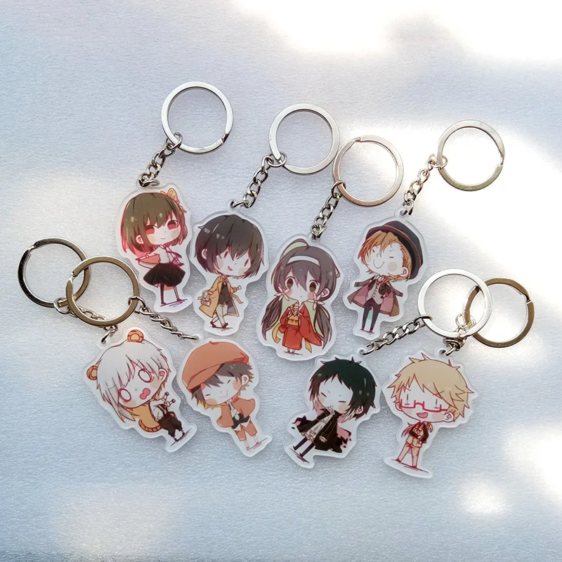 8pcs/set Detective Agency Anime Keychain Bungo Stray Dogs Dazai Osamu Nakajima Maffia Nakahara Ranpo Doppo Keyring Pendants
8pcs/set Detective Agency Anime Keychain Bungo Stray Dogs Dazai Osamu Nakajima Maffia Nakahara Ranpo Doppo Keyring Pendants