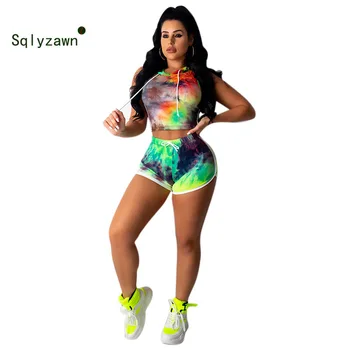 Multicolor Print Women Set Casual Sleeveless Hooded Top + Fitness Shorts Tie Dye Print Women Suit Summer 2 Pieces Tracksuit Set
Multicolor Print Women Set Casual Sleeveless Hooded Top + Fitness Shorts Tie Dye Print Women Suit Summer 2 Pieces Tracksuit Set