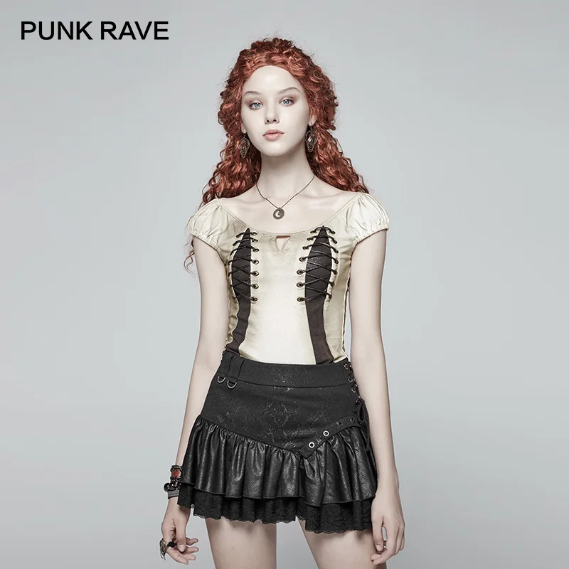PUNK RAVE Women's T-shirt New Steampunk Sexy T-shirt Cotton Lacing Short Sleeve Hip Hop Streeerwear T-shirt 
PUNK RAVE Women's T-shirt New Steampunk Sexy T-shirt Cotton Lacing Short Sleeve Hip Hop Streeerwear T-shirt